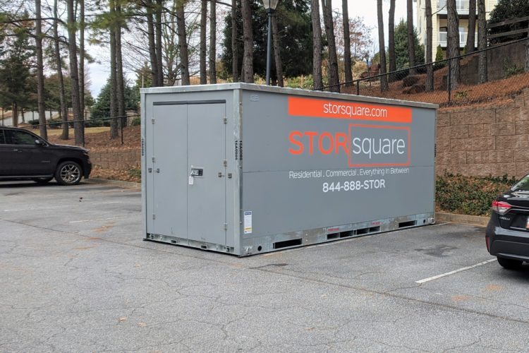 16' SQUARE delivered for a restoration job inside a town home community in Marietta, GA. The unit was placed in a single parking space in front of the client's door.