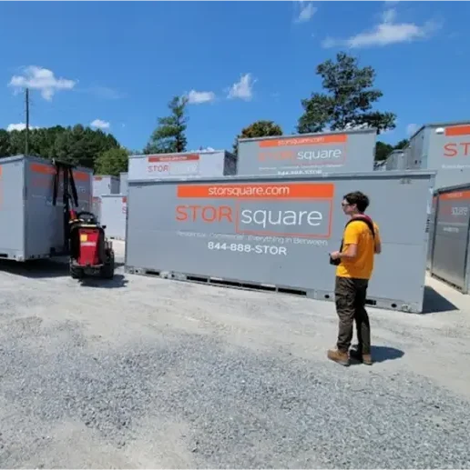 STORsquare staging portable storage containers for long distance moving services across the Southeast at a regional operations yard.