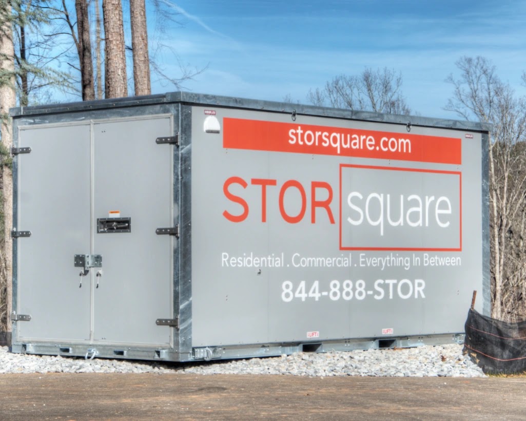 A STORsquare storage container sits securely on site, supporting long distance moving storage with flexible placement and reliable access.