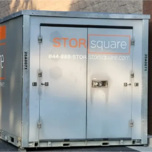 STORsquare long distance moving storage container secured at a commercial location, supporting interstate moves across the Southeast.