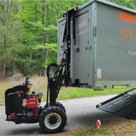 STORsquare portable storage container being placed with a no-tilt Mule system during a residential delivery in Charlotte, NC.