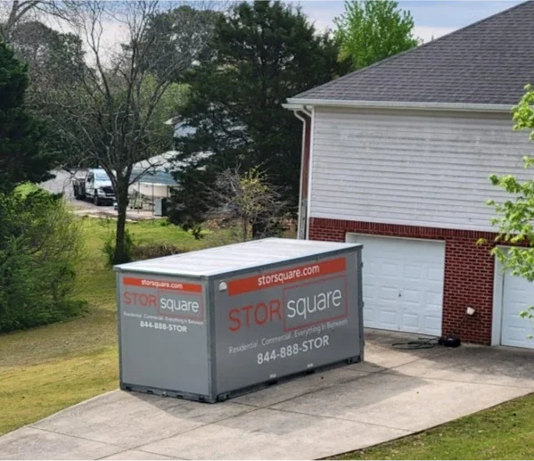 STORsquare storage container placed in a Marietta GA driveway beside a residential home.