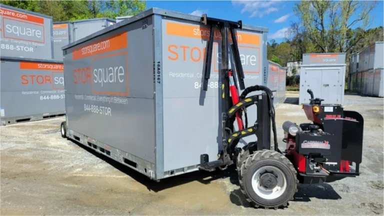 STORsquare mobile storage units being positioned with MULE equipment at a Winder yard location