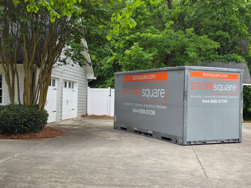 STORsquare portable storage container outside a home for moving, renovation, or temporary storage needs