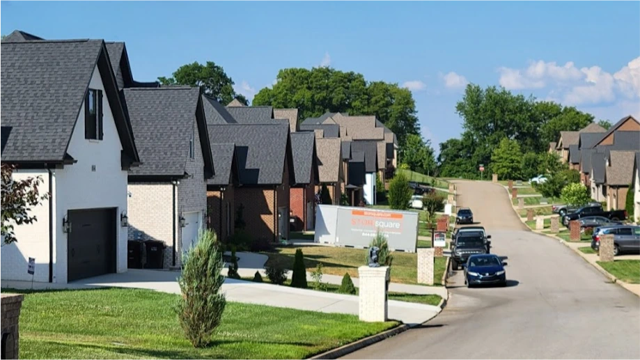 STORsquare moving container placed along a Fort Bend County residential street in a planned neighborhood.