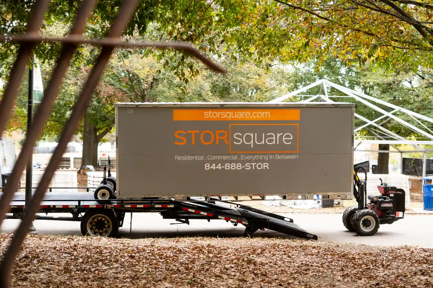 STORsquare portable storage container being delivered to keep construction materials secure and accessible.