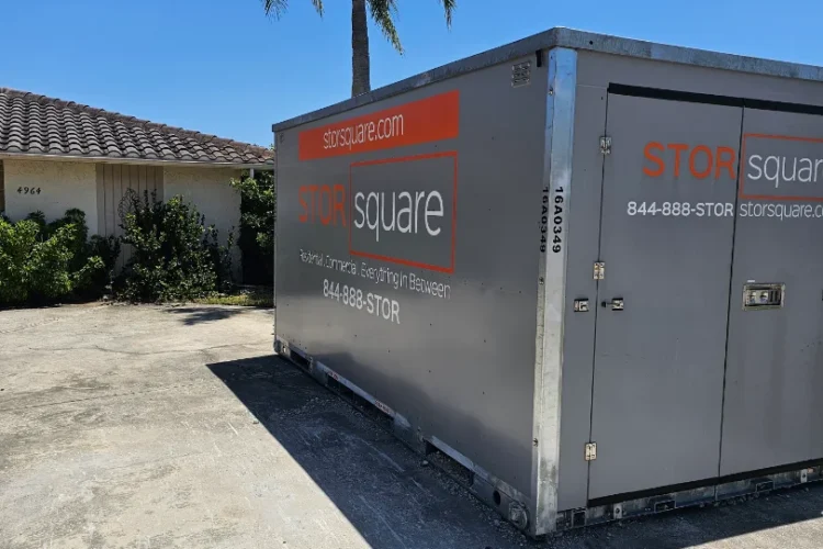 STORsquare portable storage container outside a Georgia home during a long-distance move.