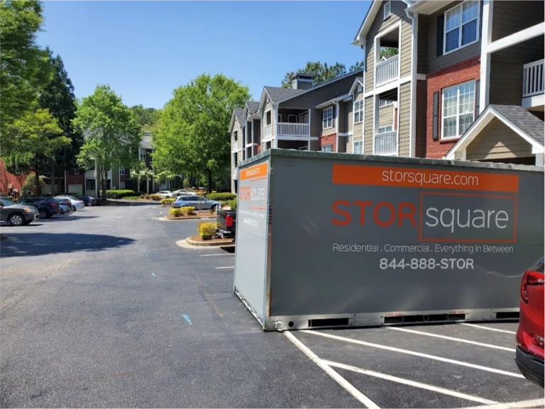 STORsquare storage container rental placed in an apartment parking area in Harriman.