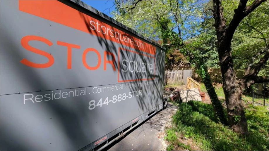 STORsquare storage container placed along a tree-lined residential property in Seymour.