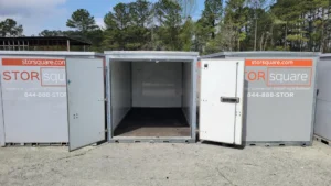 Portable storage containers provide temporary space for furniture, moving boxes, and seasonal belongings.