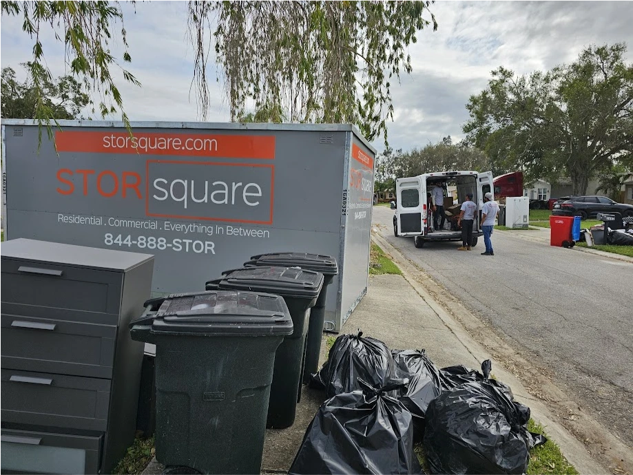 STORsquare portable storage container placed curbside during a residential cleanout for customers in Concord, TN.