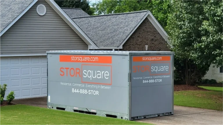 STORsquare portable moving and storage container placed in a residential driveway for customers in Concord, TN.