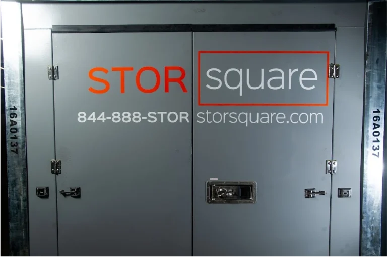 Close-up of a STORsquare portable storage container door for customers in Sequoyah Hills, TN.