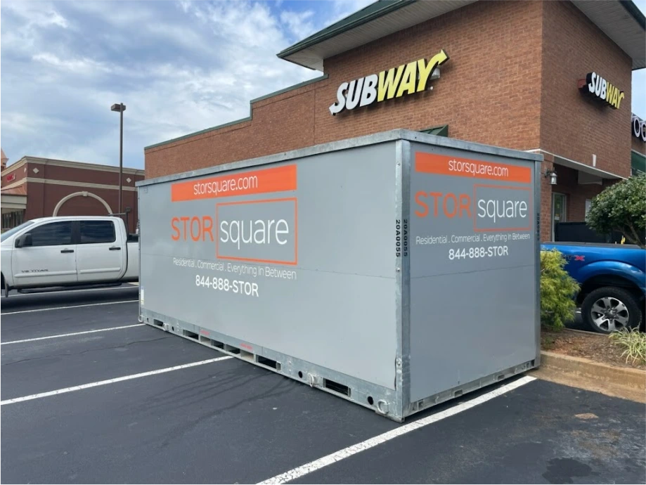 STORsquare portable storage container placed in a retail parking lot for customers in Cypress Gardens, FL.
